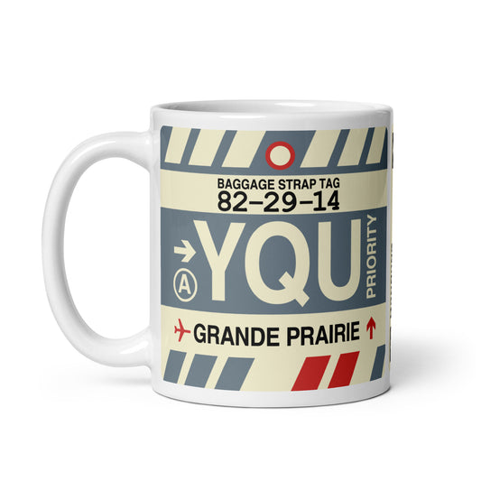 YQU Grande Prairie Coffee Mug • Jet Age Baggage Tag Design • YHM Designs - Image 02