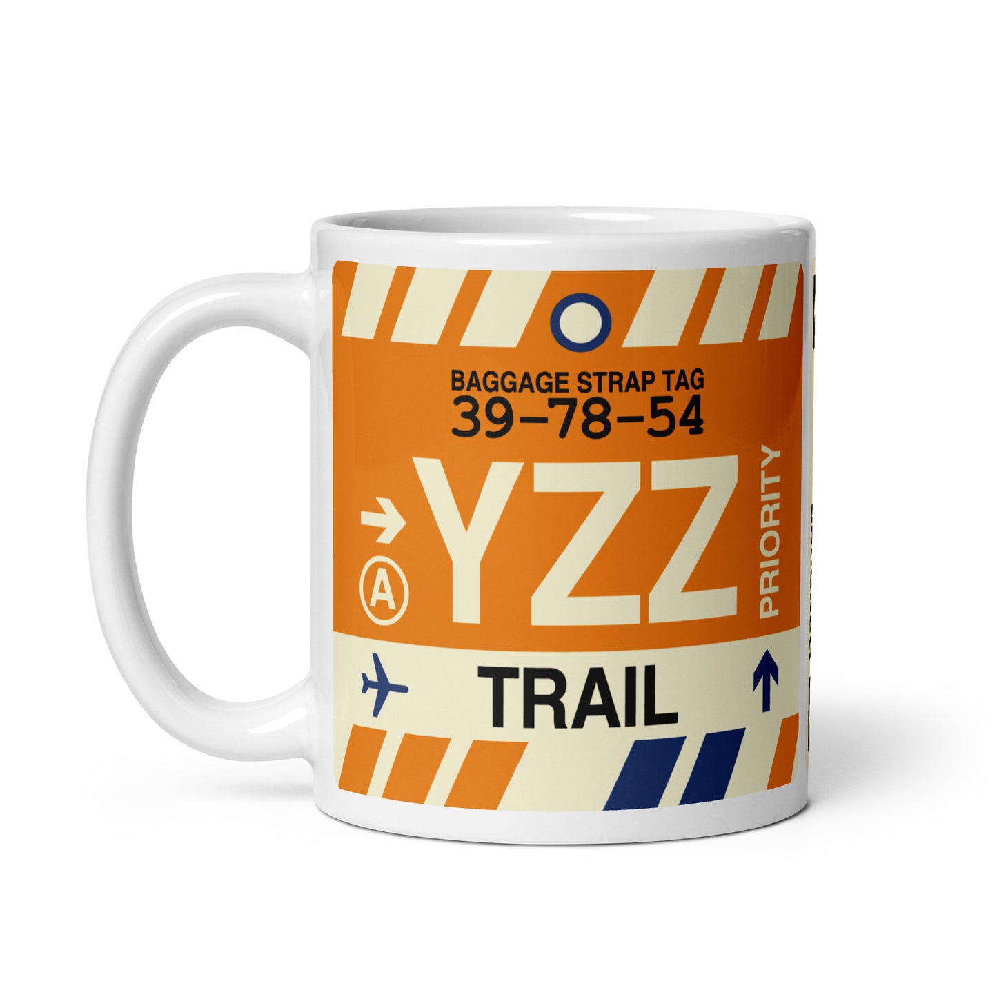 YZZ Trail Coffee Mug • Jet Age Baggage Tag Design • YHM Designs - Image 02