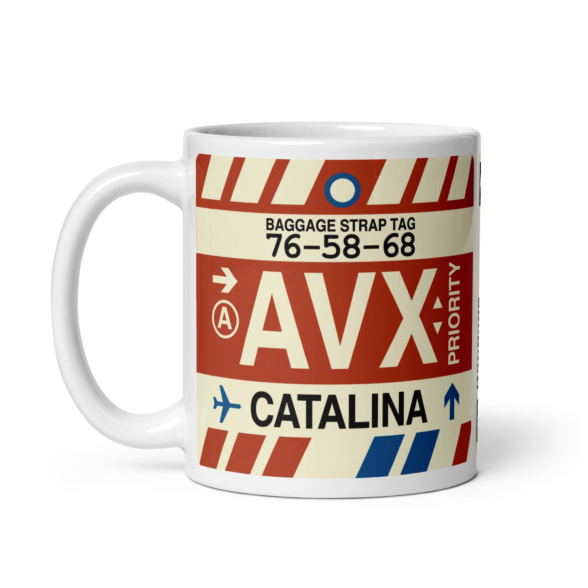 AVX Santa Catalina Coffee Mug • Jet Age Baggage Tag Design • YHM Designs - Image 02