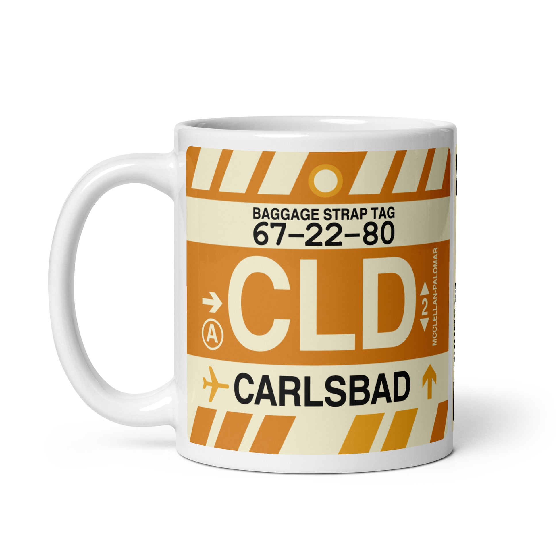 CLD Carlsbad Coffee Mug • Jet Age Baggage Tag Design • YHM Designs - Image 02