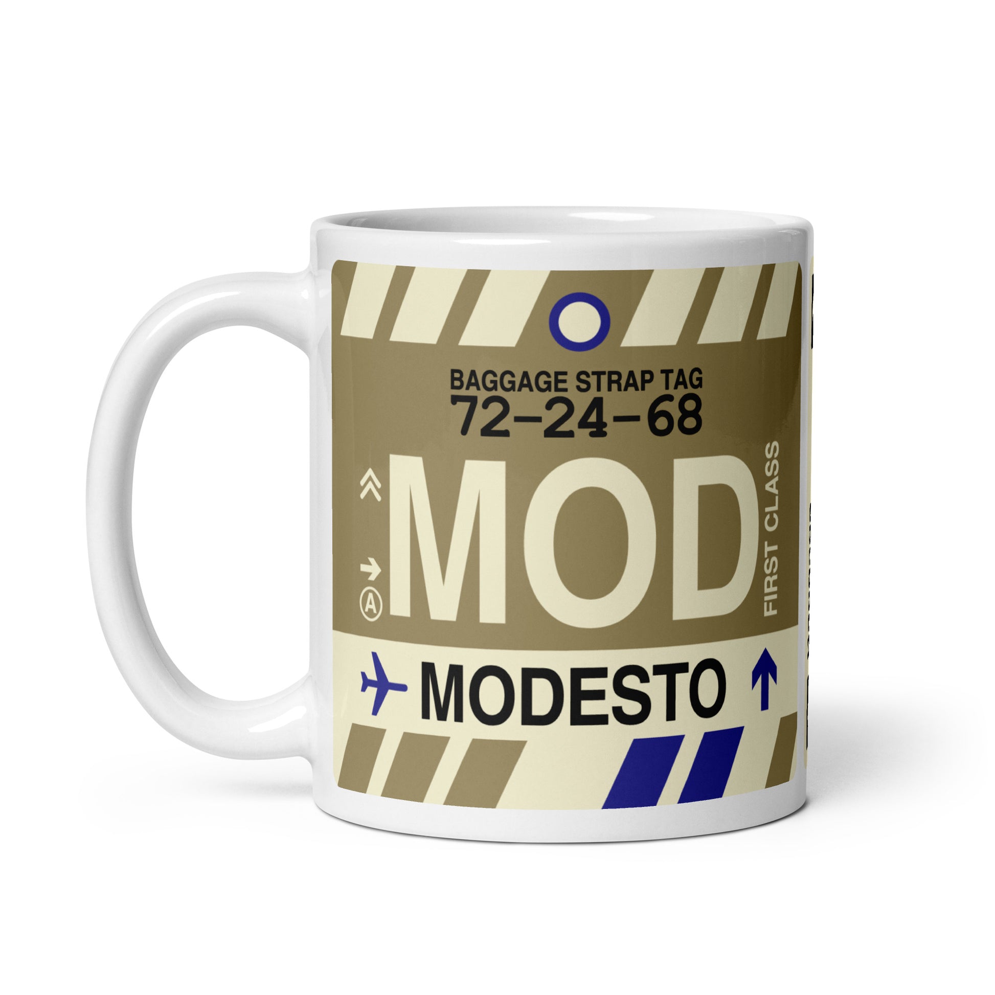 MOD Modesto Coffee Mug • Jet Age Baggage Tag Design • YHM Designs - Image 02