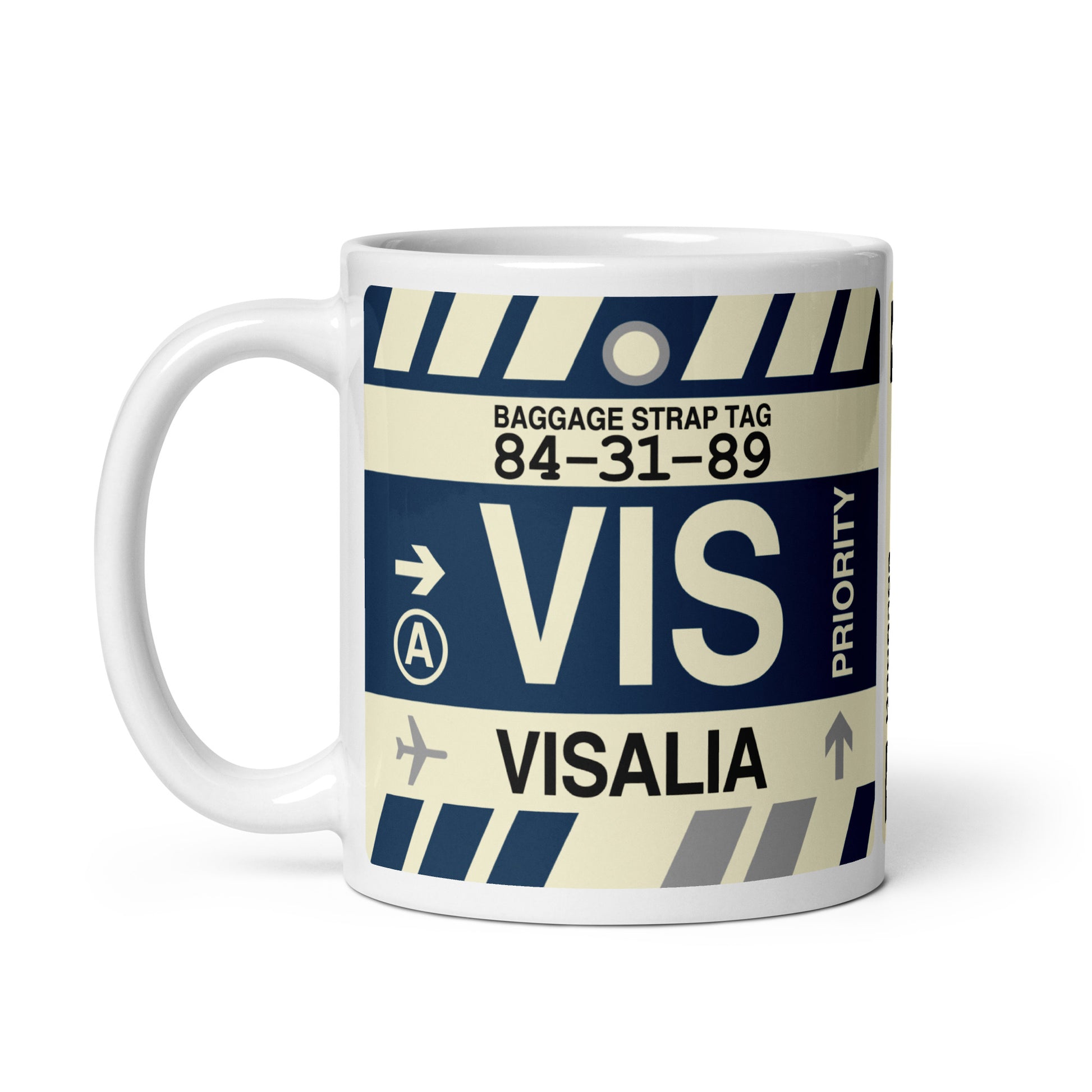 VIS Visalia Coffee Mug • Jet Age Baggage Tag Design • YHM Designs - Image 02