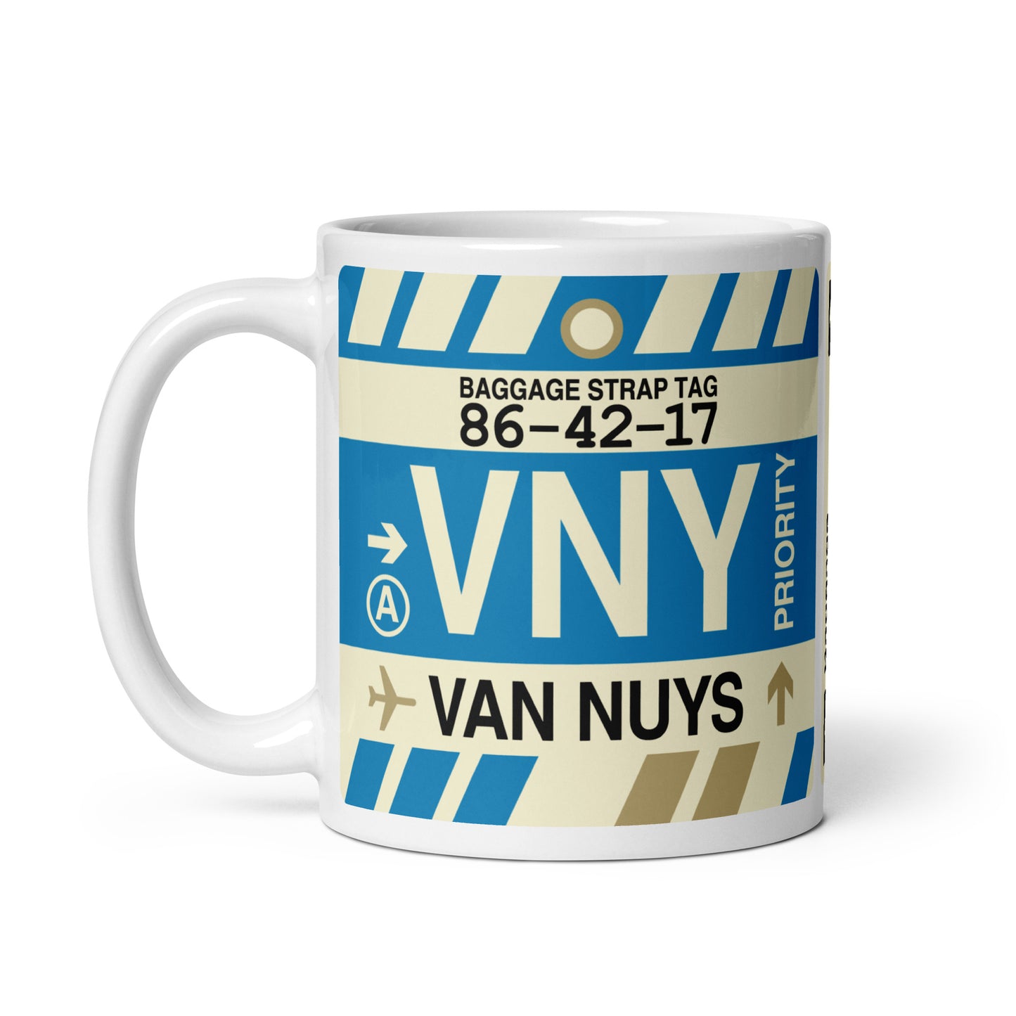VNY Van Nuys Coffee Mug • Jet Age Baggage Tag Design • YHM Designs - Image 02