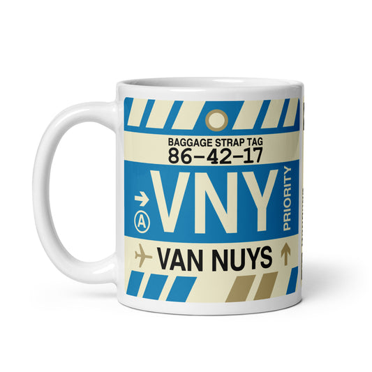 VNY Van Nuys Coffee Mug • Jet Age Baggage Tag Design • YHM Designs - Image 02