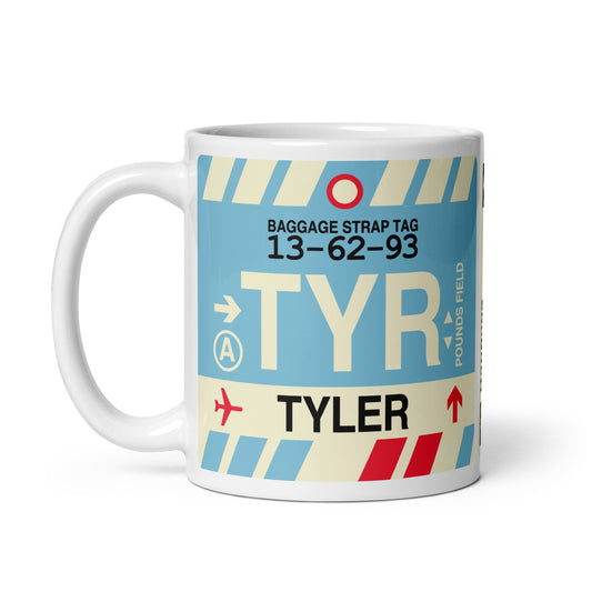 TYR Tyler Coffee Mug • Jet Age Baggage Tag Design • YHM Designs - Image 02