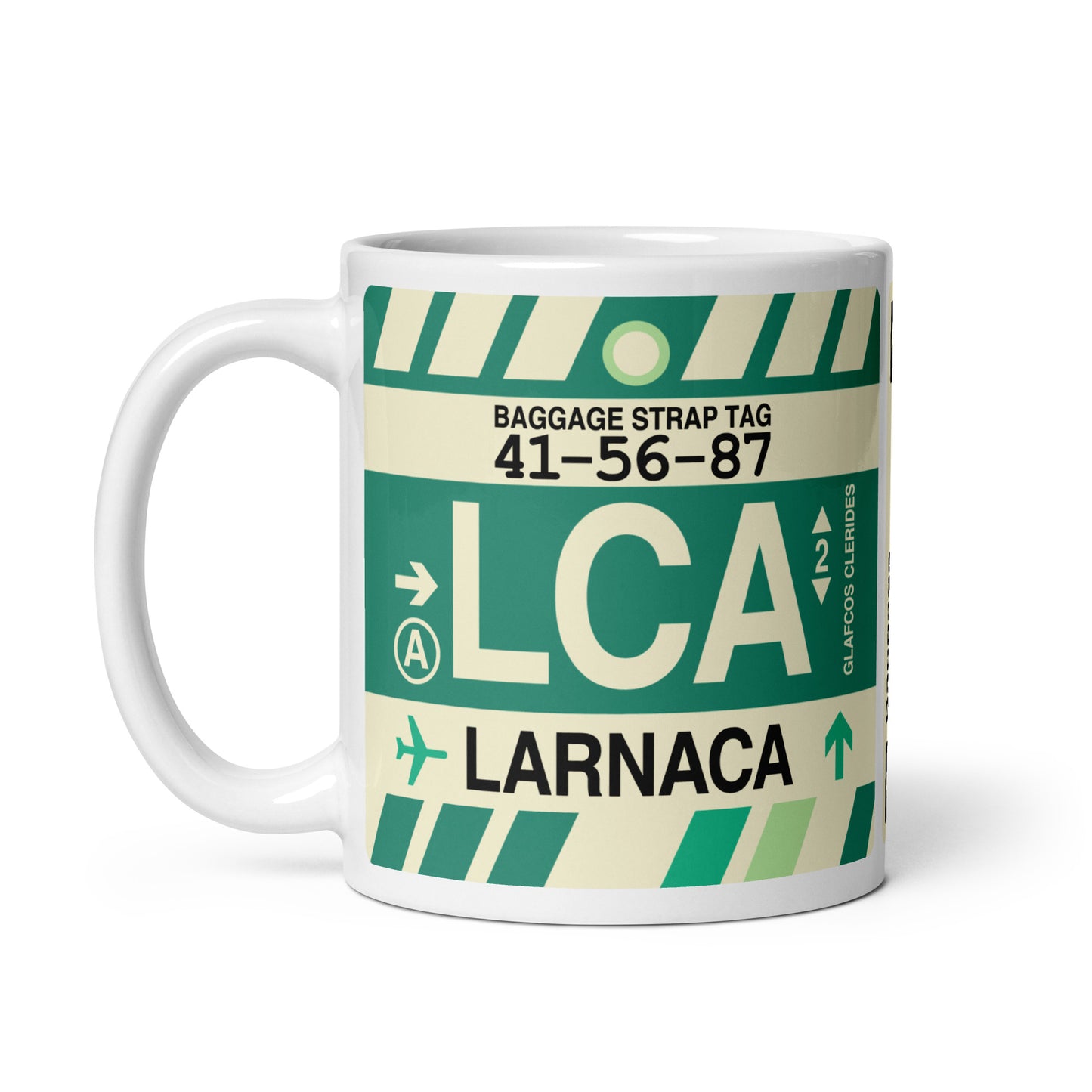 LCA Larnaca Coffee Mug • Jet Age Baggage Tag Design • YHM Designs - Image 02