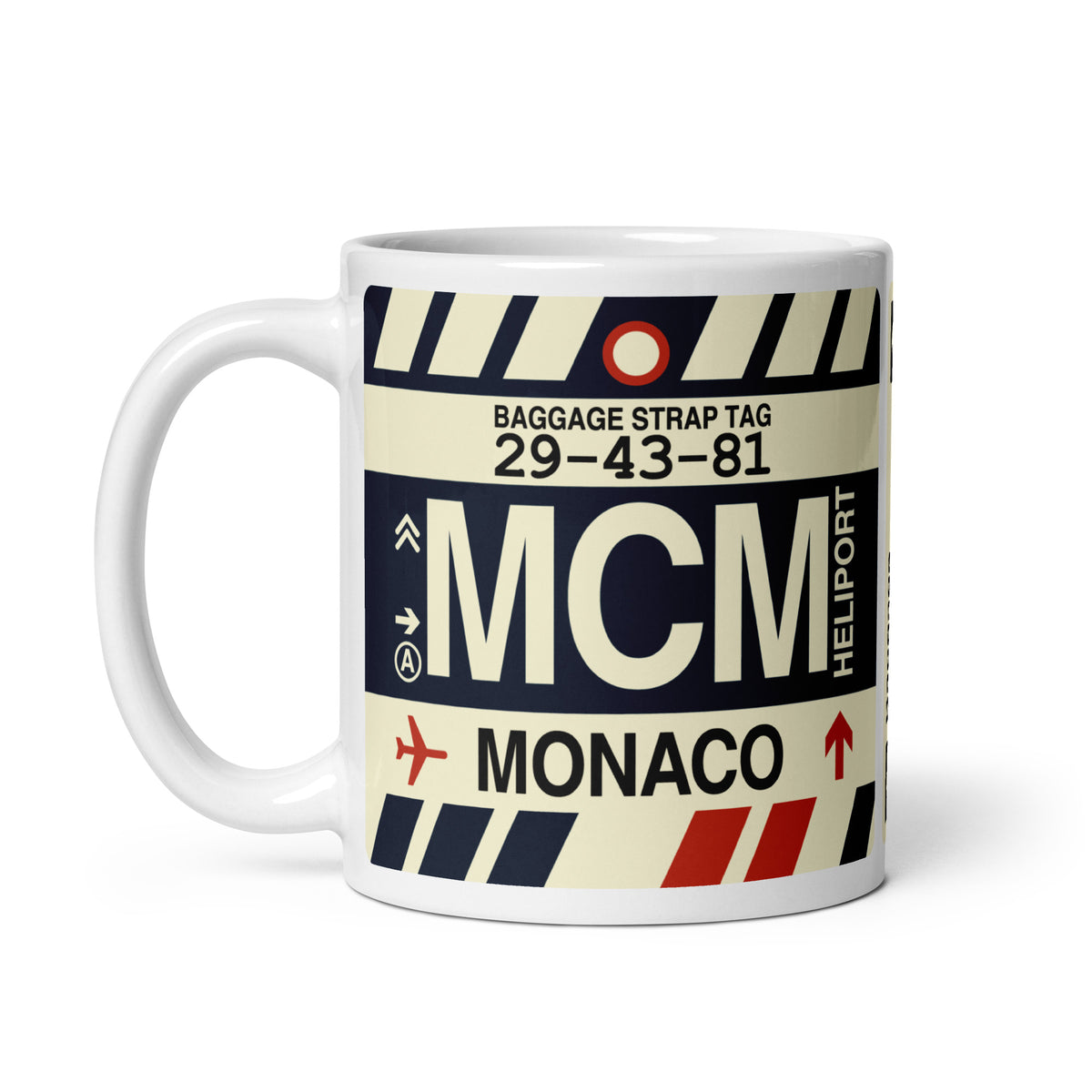 MCM Monte Carlo Coffee Mug • Jet Age Baggage Tag Design • YHM Designs - Image 02