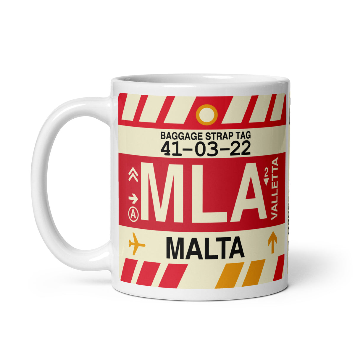 MLA Valletta Coffee Mug • Jet Age Baggage Tag Design • YHM Designs - Image 02