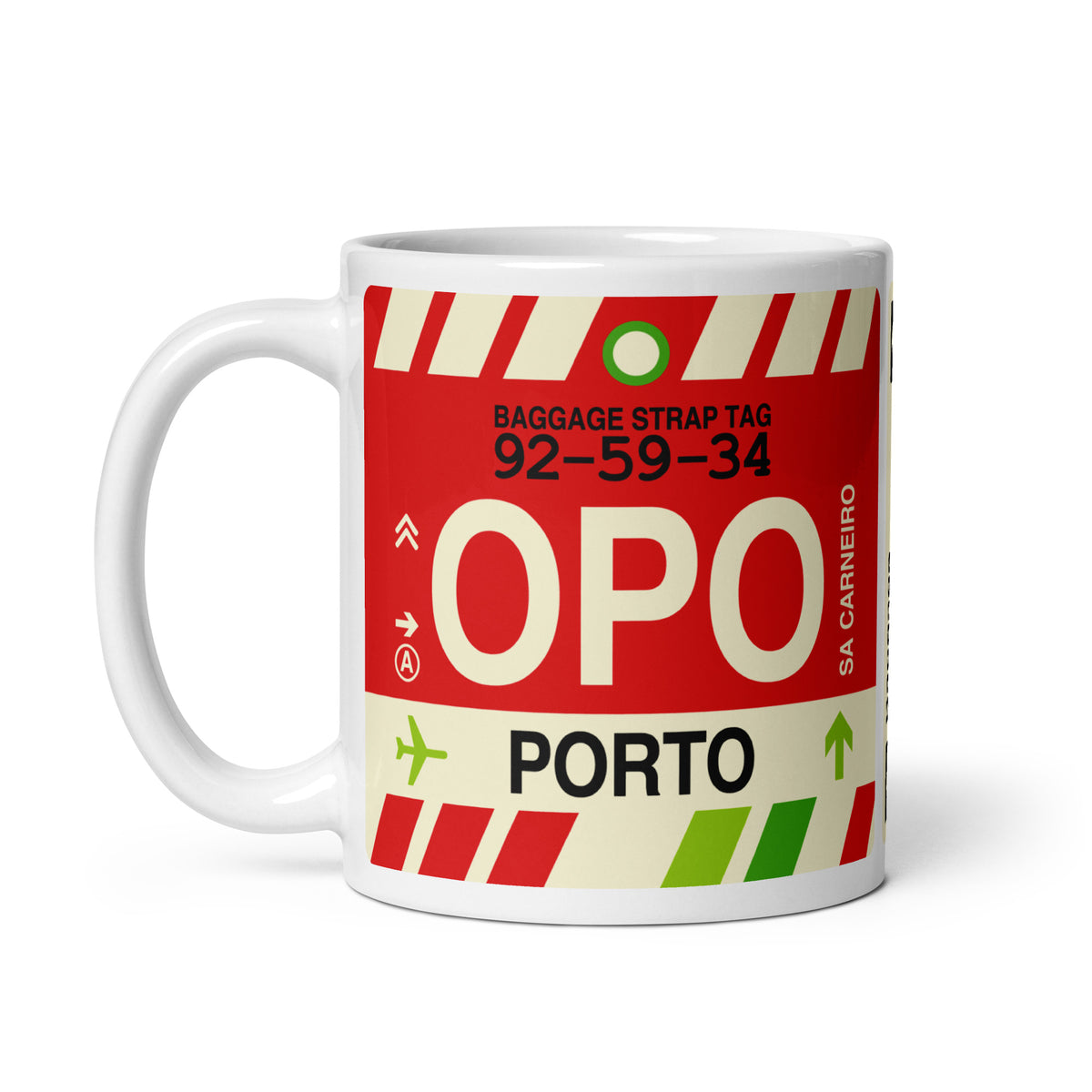 OPO Porto Coffee Mug • Jet Age Baggage Tag Design • YHM Designs - Image 02