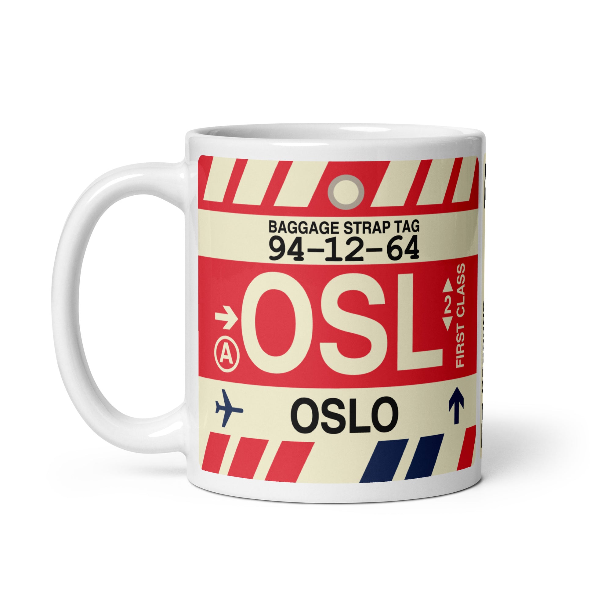 OSL Oslo Coffee Mug • Jet Age Baggage Tag Design • YHM Designs - Image 02