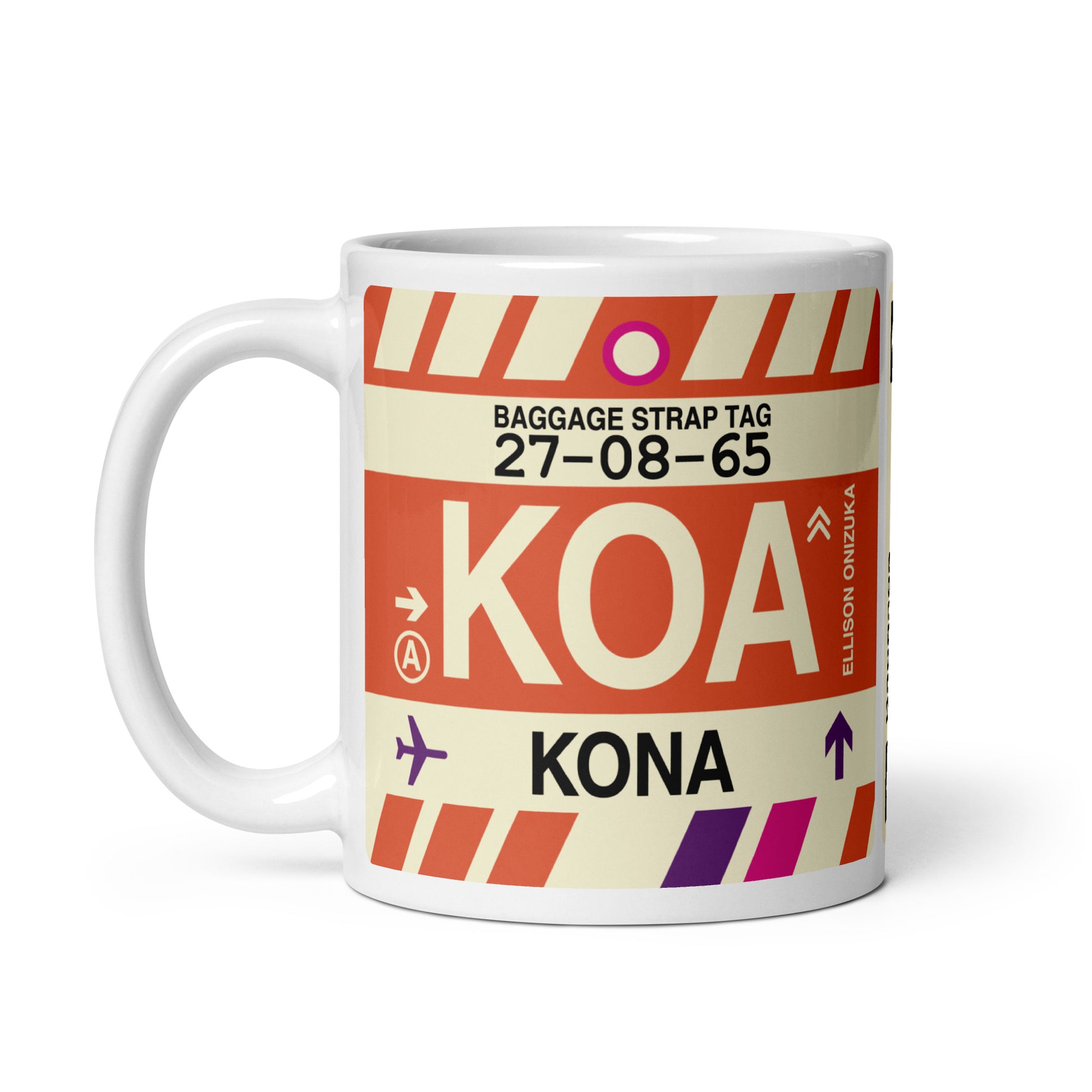 KOA Kona Coffee Mug • Jet Age Baggage Tag Design • YHM Designs - Image 02