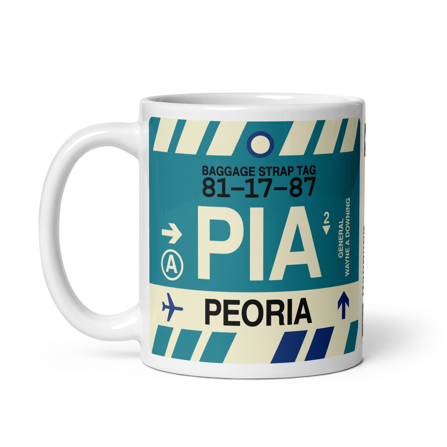 PIA Peoria Coffee Mug • Jet Age Baggage Tag Design • YHM Designs - Image 03