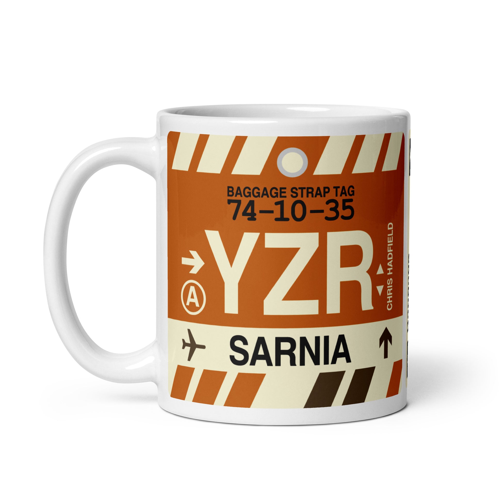YZR Sarnia Coffee Mug • Jet Age Baggage Tag Design • YHM Designs - Image 02