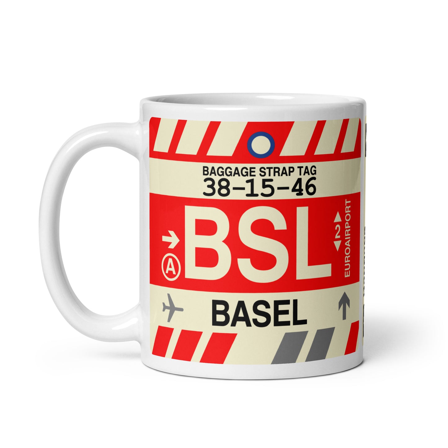 BSL Basel Coffee Mug • Jet Age Baggage Tag Design • YHM Designs - Image 02
