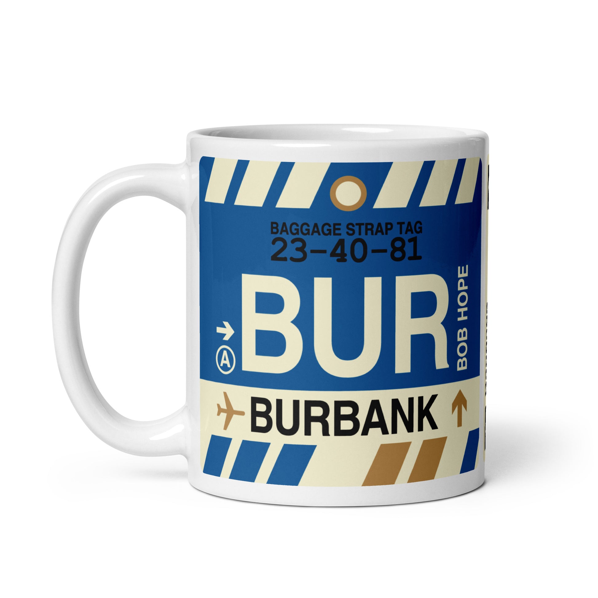 BUR Burbank Coffee Mug • Jet Age Baggage Tag Design • YHM Designs - Image 02