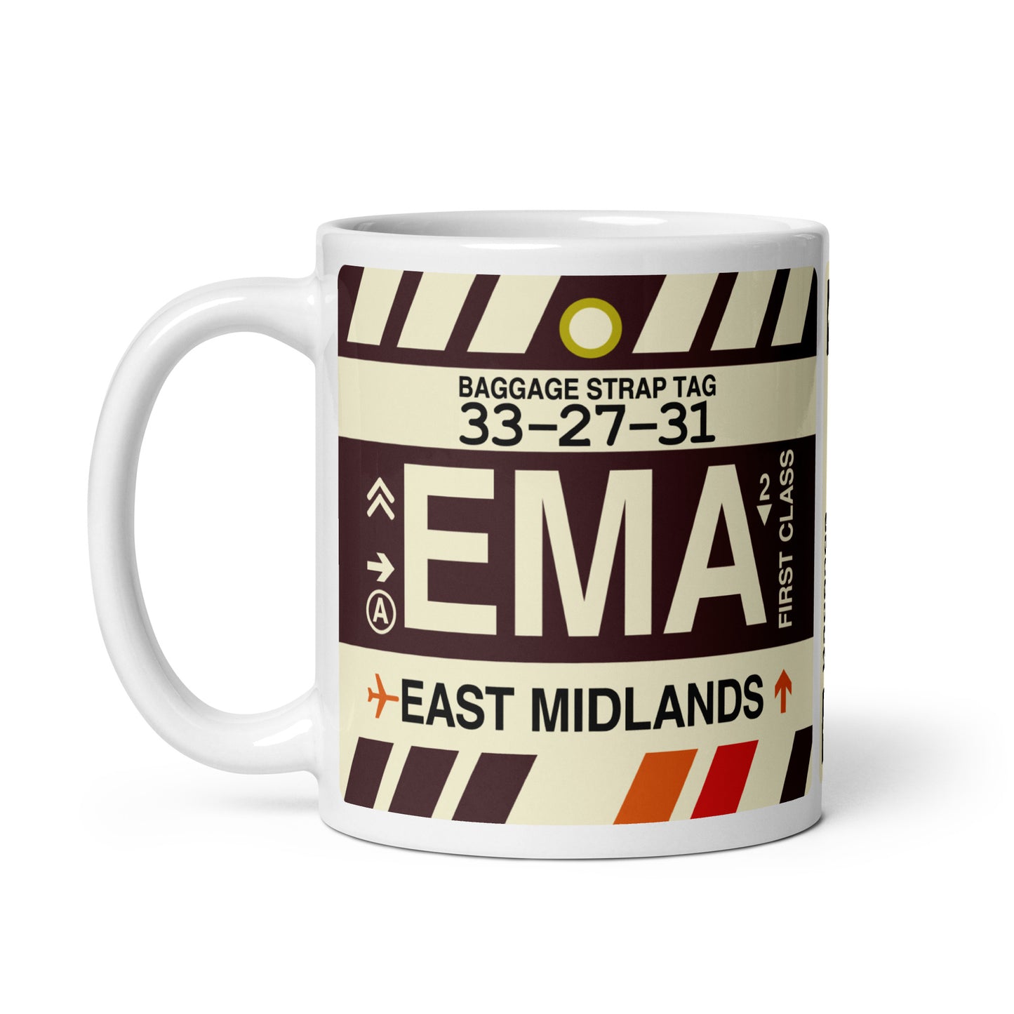 EMA East Midlands Coffee Mug • Jet Age Baggage Tag Design • YHM Designs - Image 02