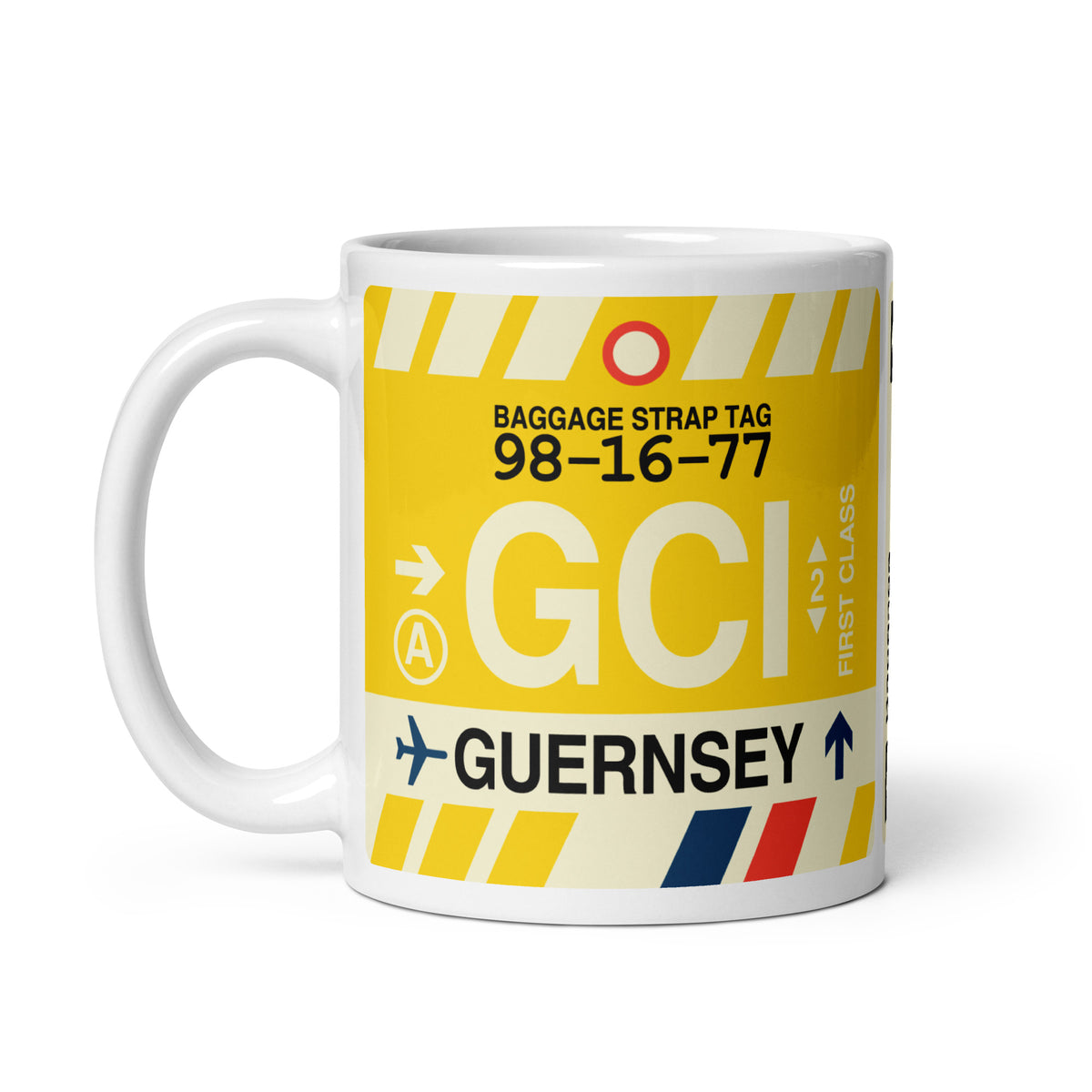 GCI Guernsey Coffee Mug • Jet Age Baggage Tag Design • YHM Designs - Image 02