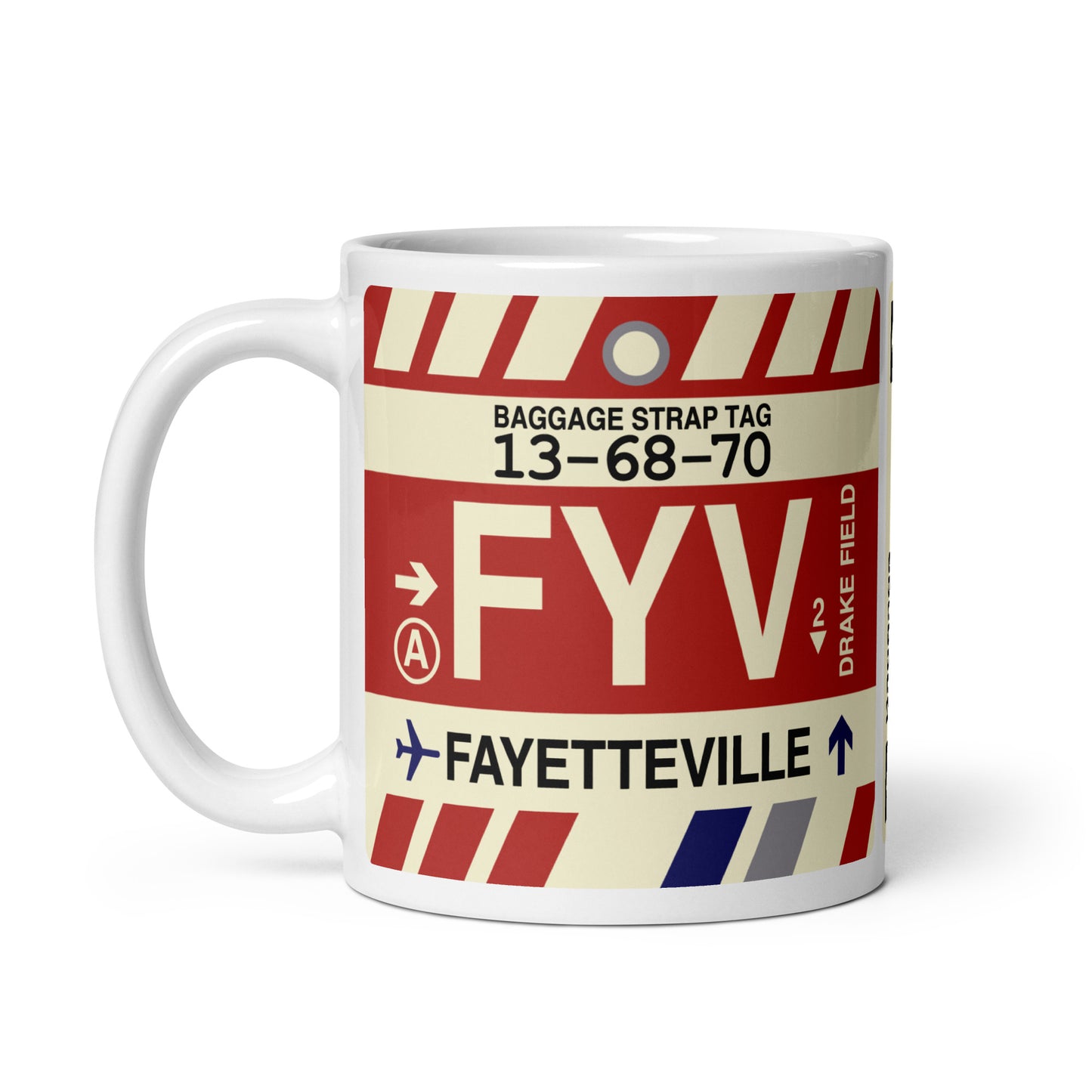 FYV Fayetteville Coffee Mug • Jet Age Baggage Tag Design • YHM Designs - Image 02