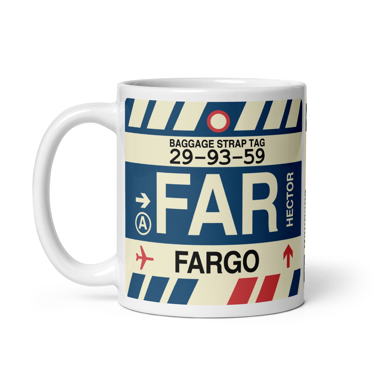 FAR Fargo Coffee Mug • Jet Age Baggage Tag Design • YHM Designs - Image 02