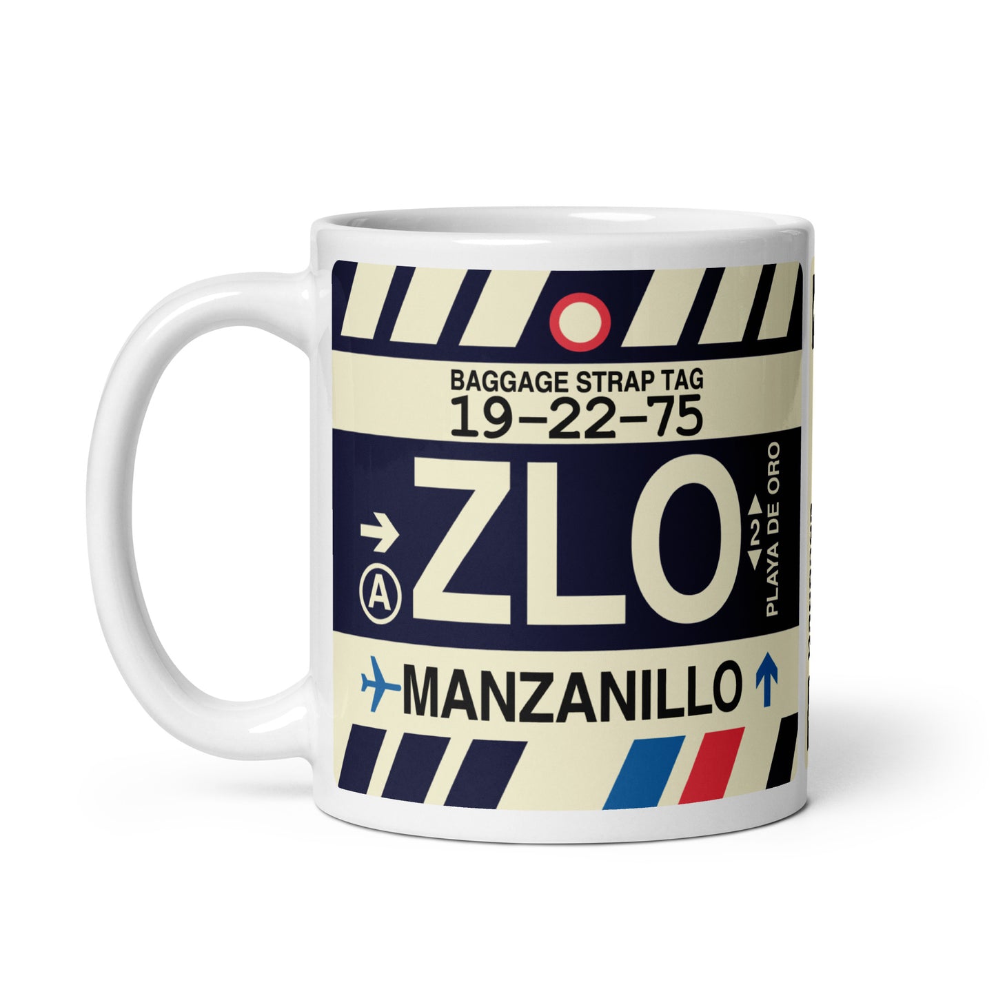 ZLO Manzanillo Coffee Mug • Jet Age Baggage Tag Design • YHM Designs - Image 03