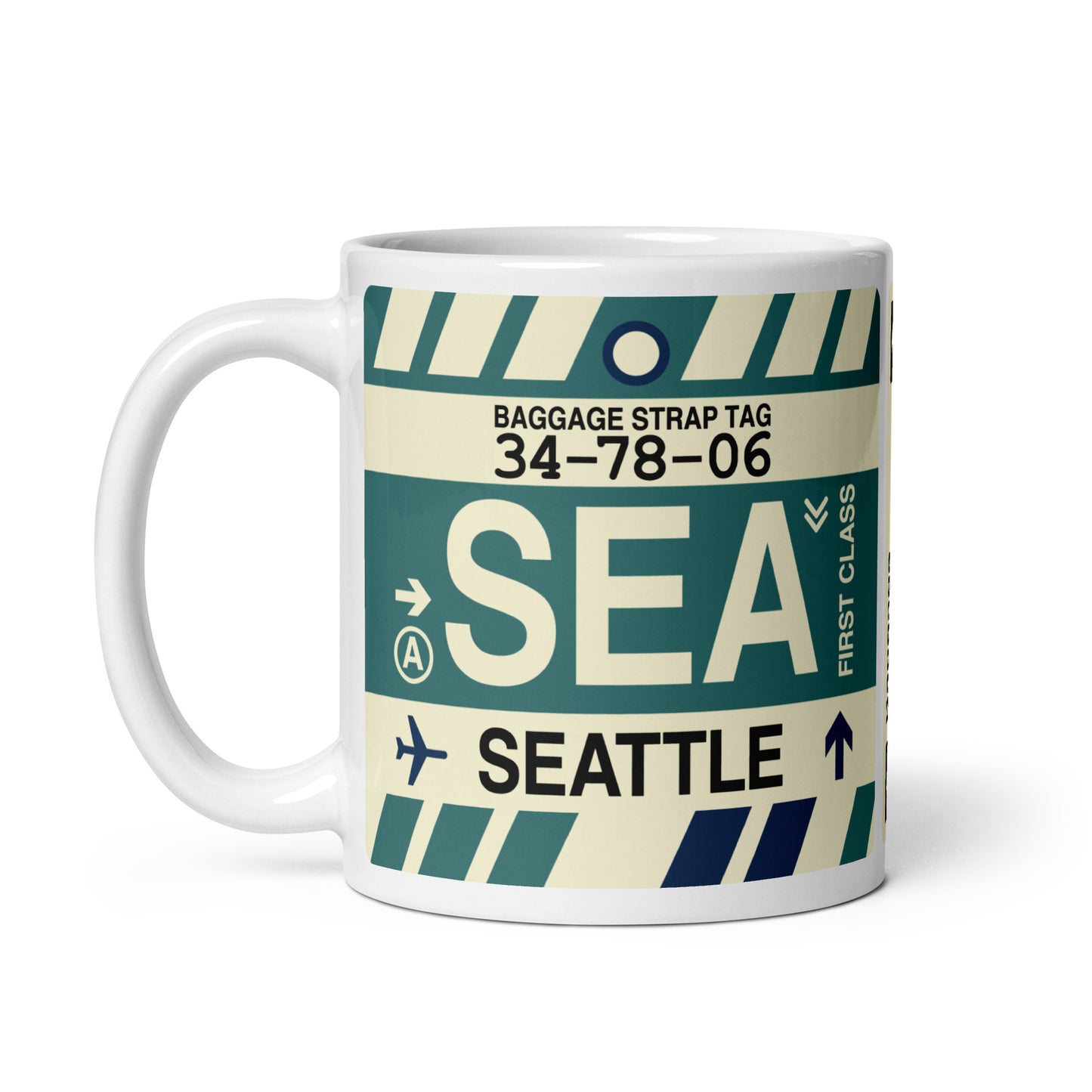 SEA Seattle Coffee Mug • Jet Age Baggage Tag Design • YHM Designs - Image 02
