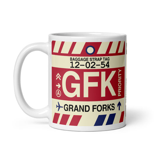 GFK Grand Forks Coffee Mug • Jet Age Baggage Tag Design • YHM Designs - Image 02