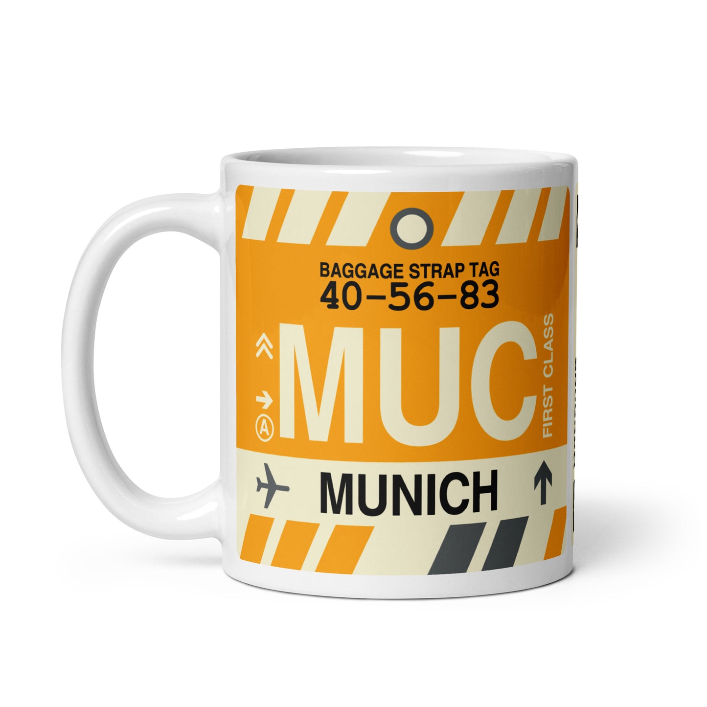 MUC Munich Coffee Mug • Jet Age Baggage Tag Design • YHM Designs - Image 02