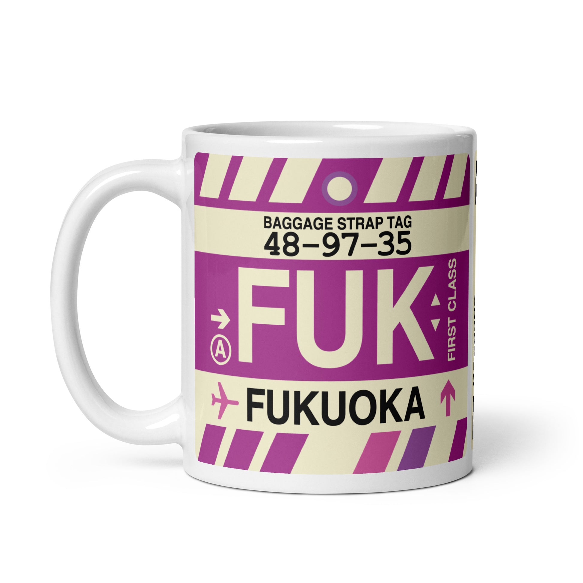FUK Fukuoka Coffee Mug • Jet Age Baggage Tag Design • YHM Designs - Image 02