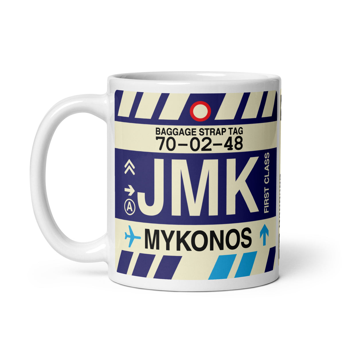 JMK Mykonos Coffee Mug • Jet Age Baggage Tag Design • YHM Designs - Image 02