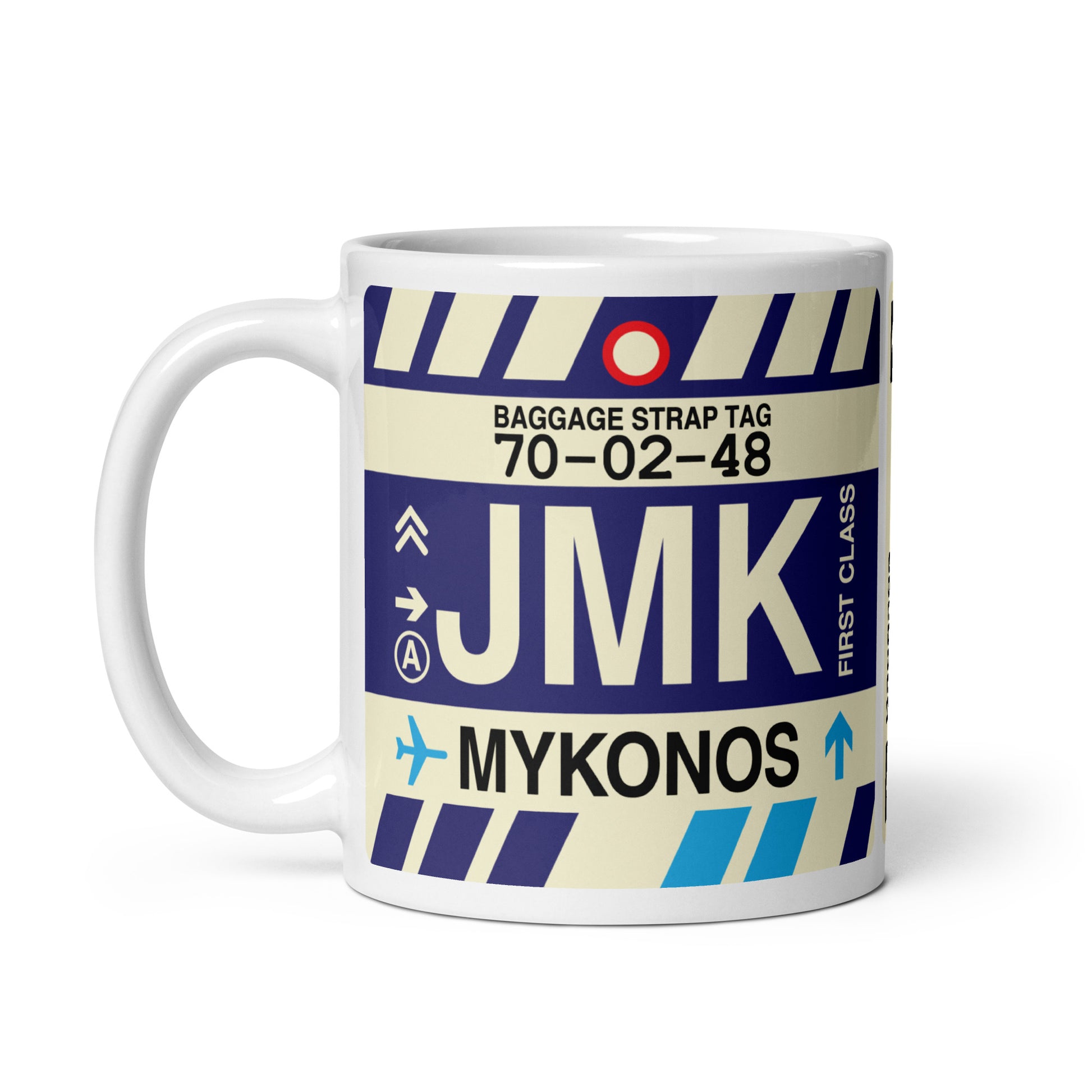 JMK Mykonos Coffee Mug • Jet Age Baggage Tag Design • YHM Designs - Image 02