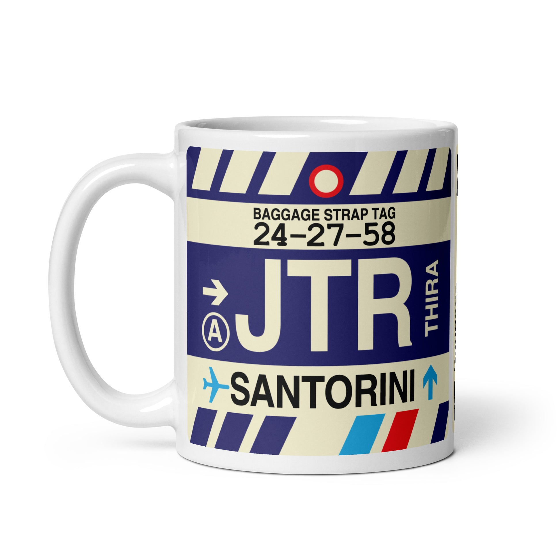 JTR Santorini Coffee Mug • Jet Age Baggage Tag Design • YHM Designs - Image 02