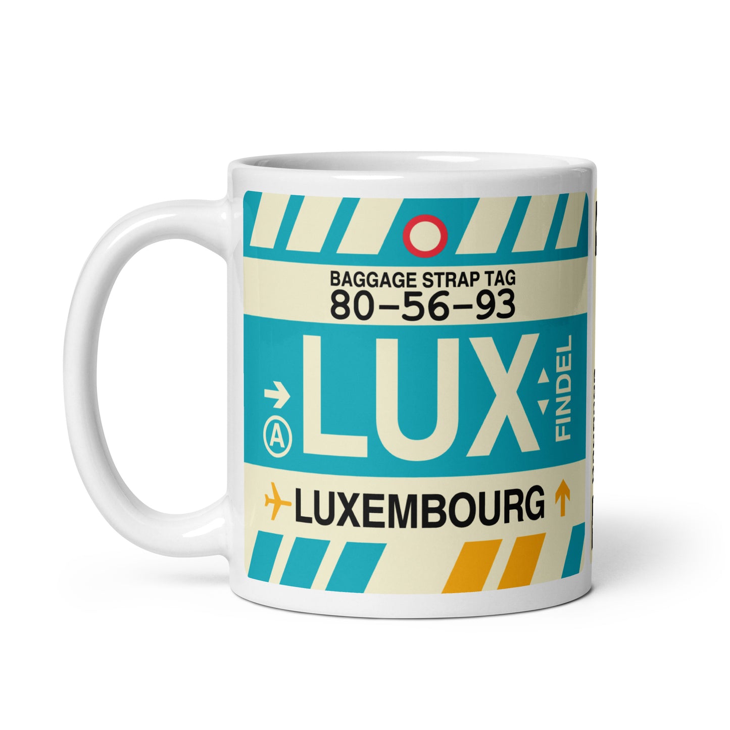 LUX Luxembourg Coffee Mug • Jet Age Baggage Tag Design • YHM Designs - Image 02