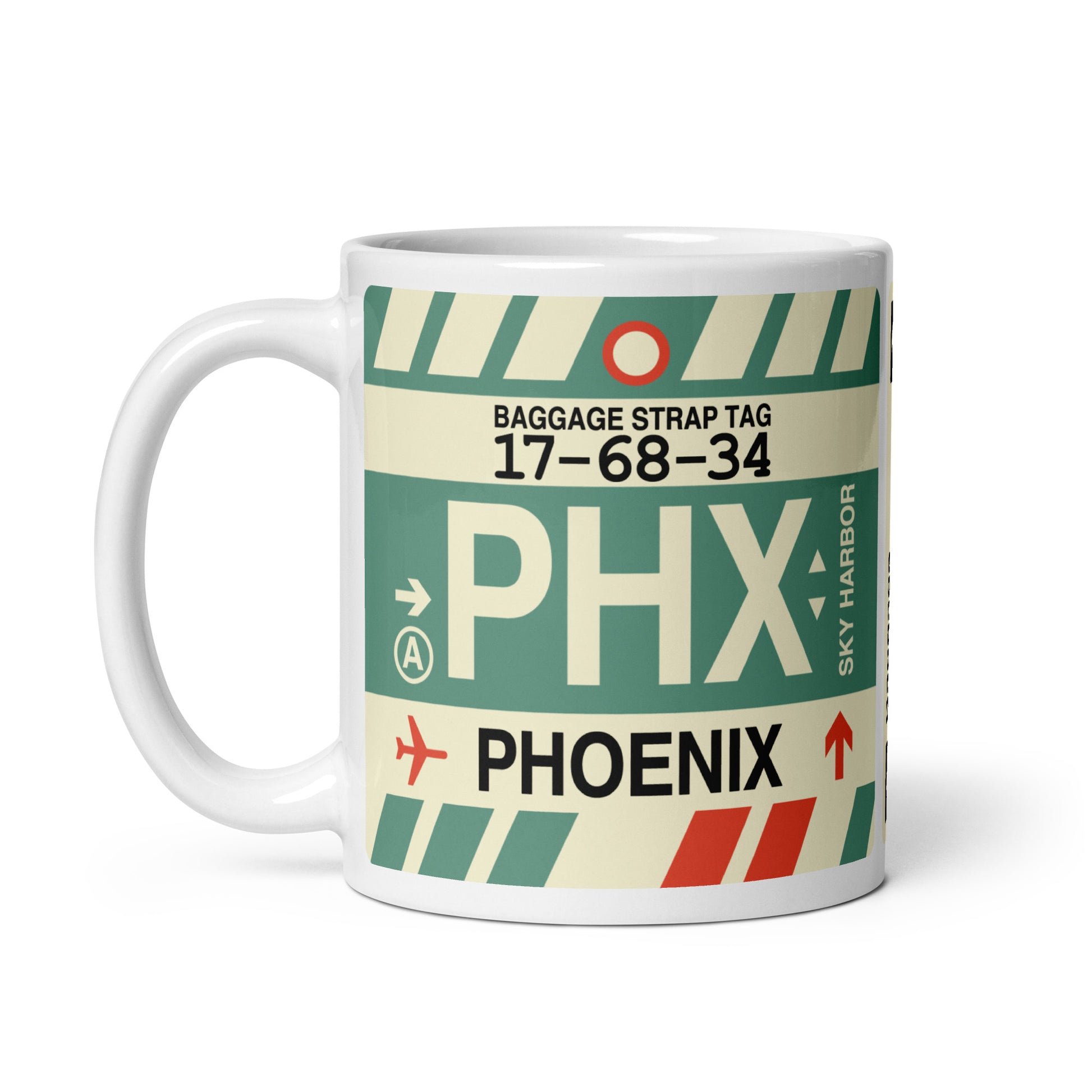 PHX Phoenix Coffee Mug • Jet Age Baggage Tag Design • YHM Designs - Image 02