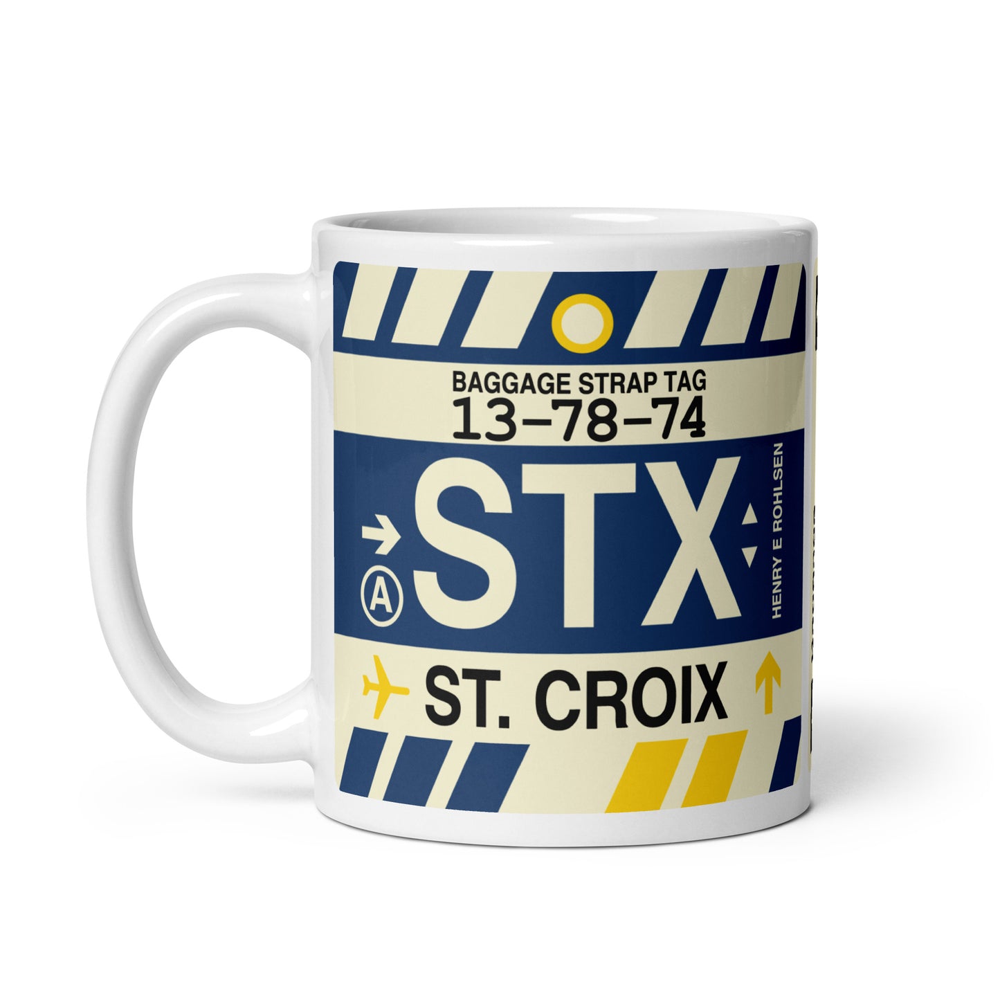 STX St. Croix Coffee Mug • Jet Age Baggage Tag Design • YHM Designs - Image 02