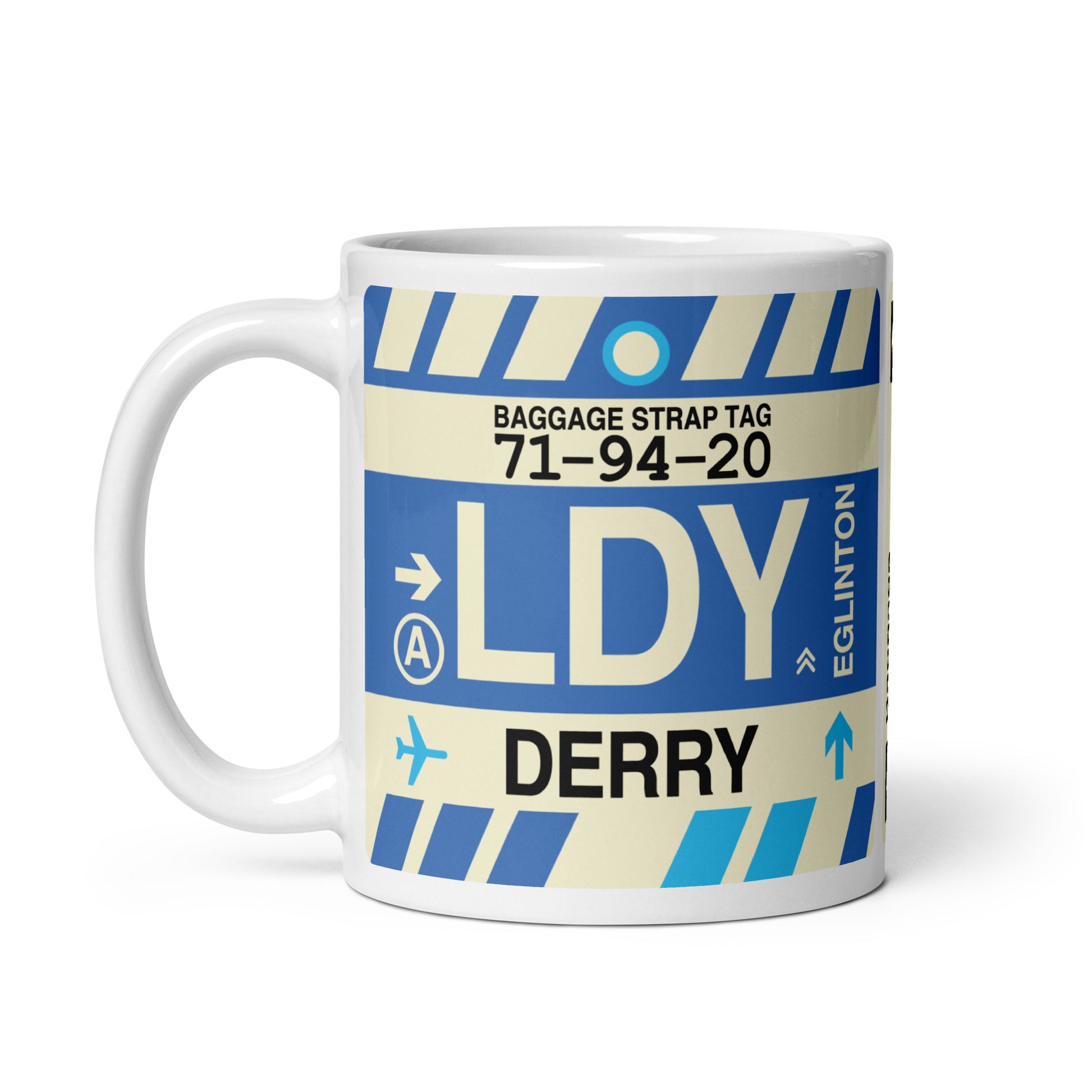 LDY Derry Coffee Mug • Jet Age Baggage Tag Design • YHM Designs - Image 02