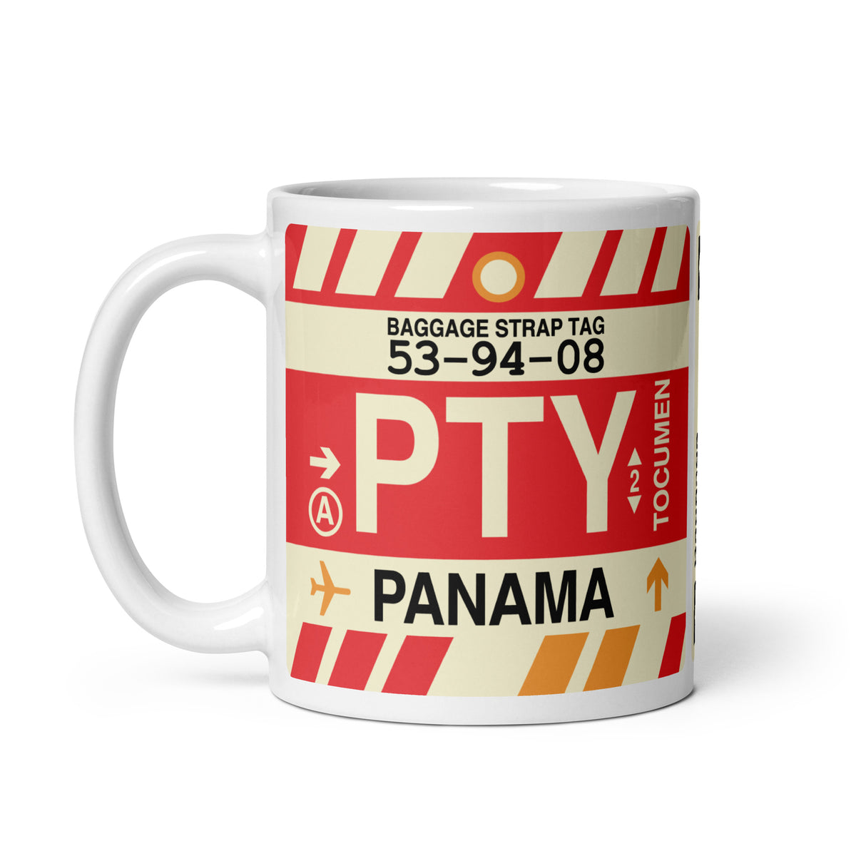 PTY Panama City Coffee Mug • Jet Age Baggage Tag Design • YHM Designs - Image 02