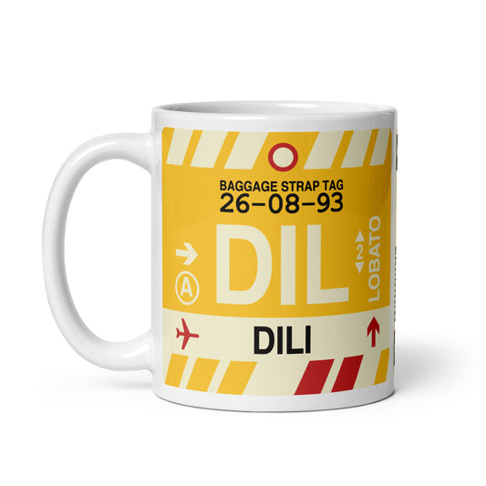 DIL Dili Coffee Mug • Jet Age Baggage Tag Design • YHM Designs - Image 02