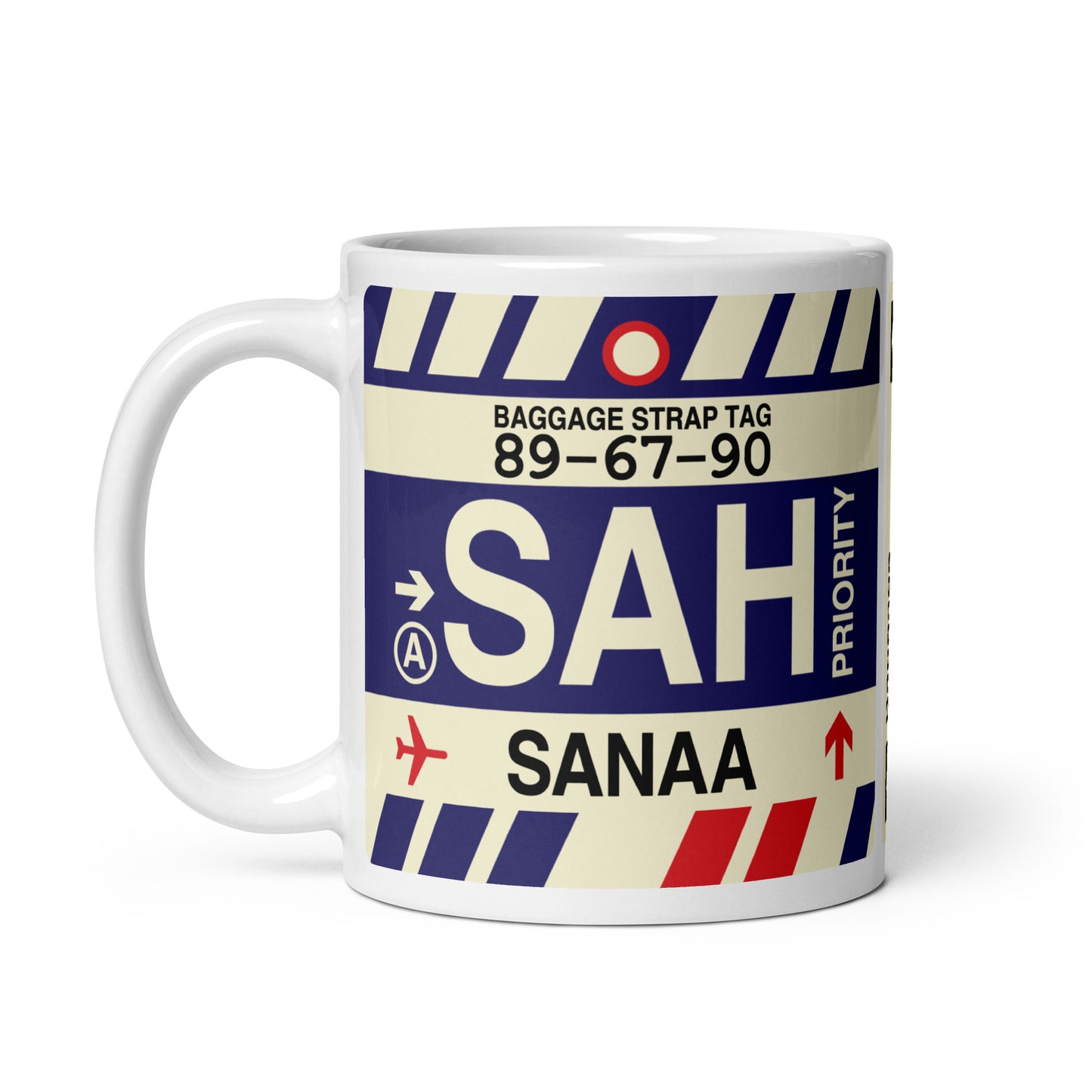SAH Sanaa Coffee Mug • Jet Age Baggage Tag Design • YHM Designs - Image 02