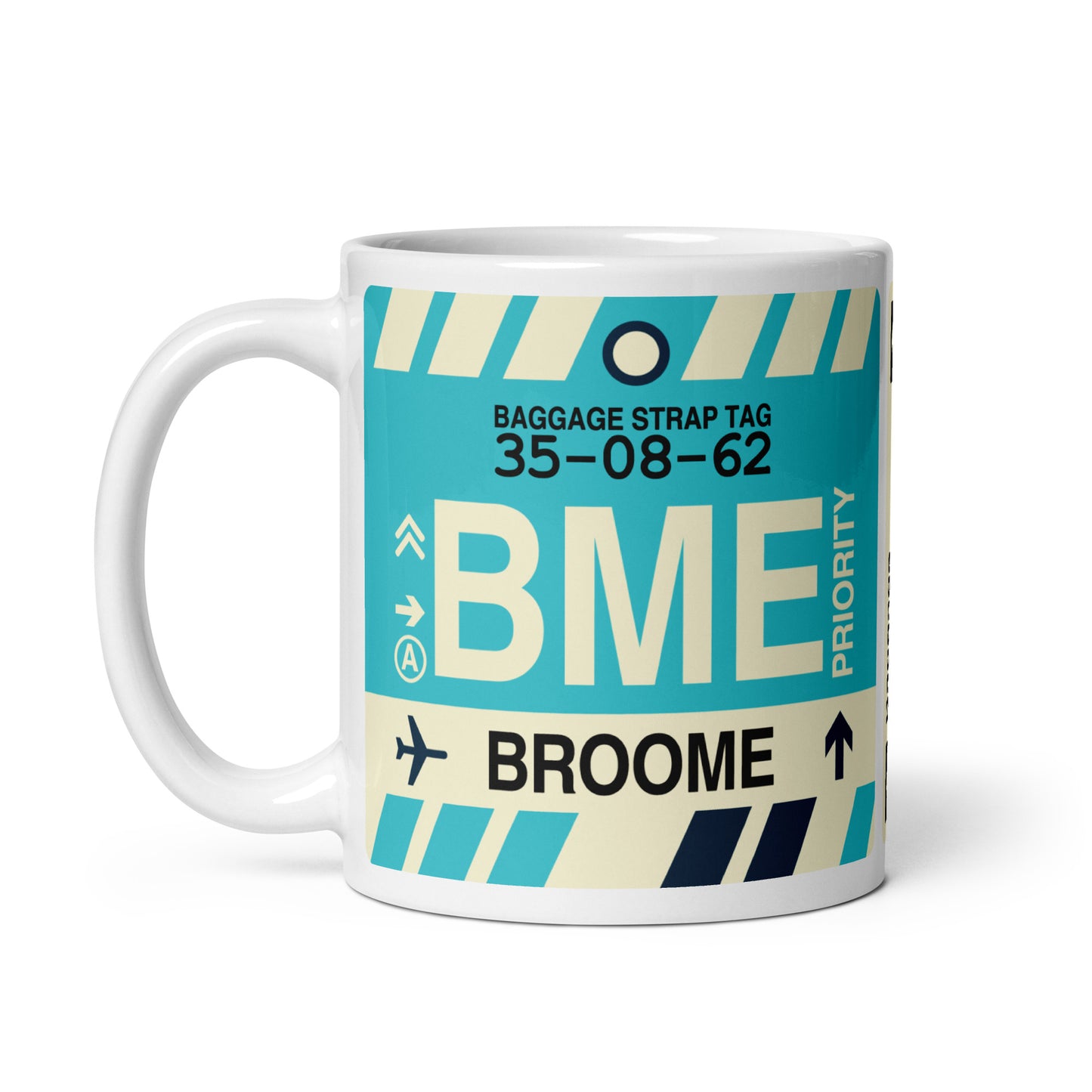 BME Broome Coffee Mug • Jet Age Baggage Tag Design • YHM Designs - Image 02
