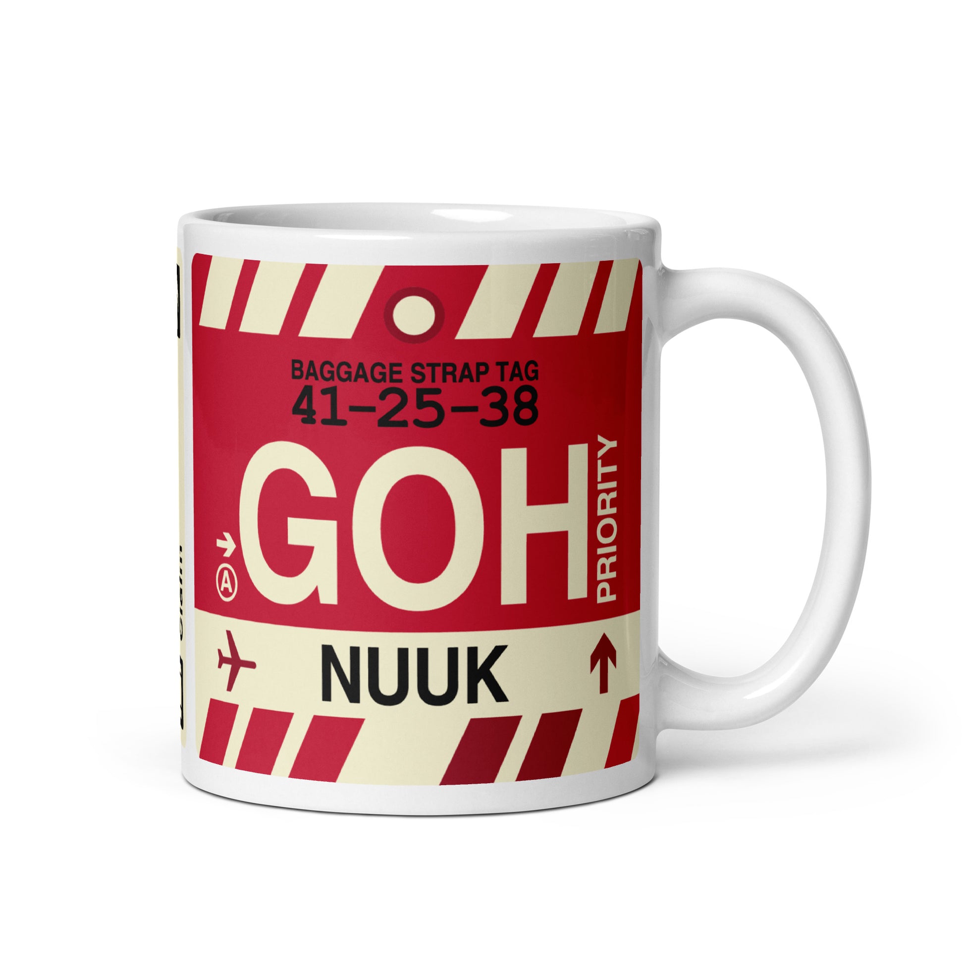 GOH Nuuk Coffee Mug • Jet Age Baggage Tag Design • YHM Designs - Image 01