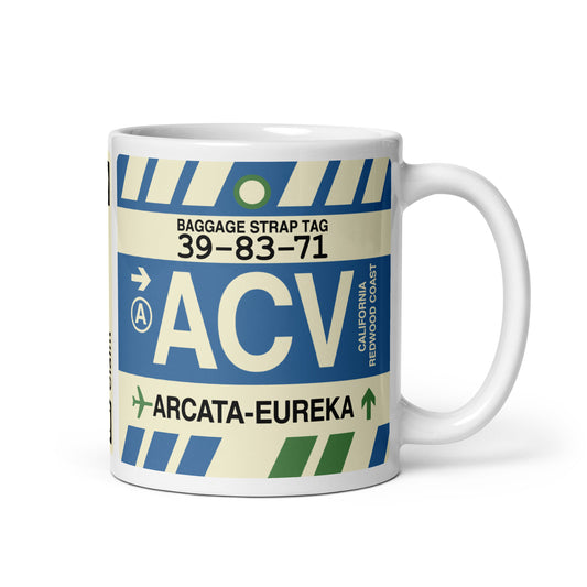 ACV Arcata-Eureka Coffee Mug • Jet Age Baggage Tag Design • YHM Designs - Image 01