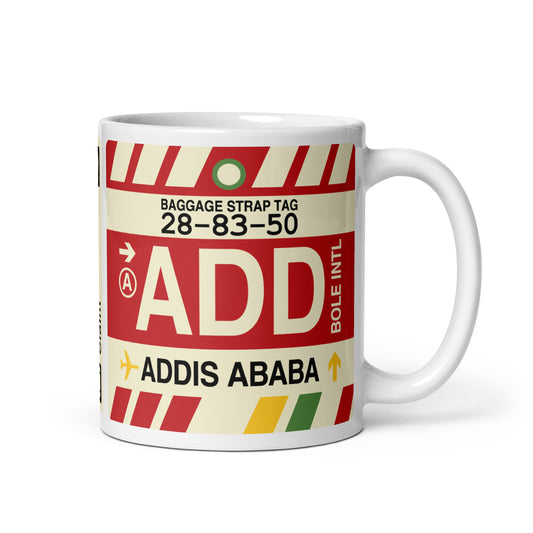 ADD Addis Ababa Coffee Mug • Jet Age Baggage Tag Design • YHM Designs - Image 01