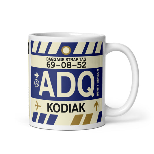 ADQ Kodiak Coffee Mug • Jet Age Baggage Tag Design • YHM Designs - Image 01