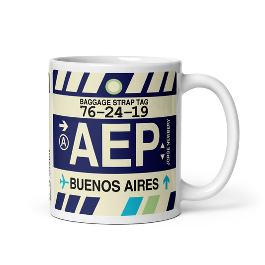 AEP Buenos Aires Coffee Mug • Jet Age Baggage Tag Design • YHM Designs - Image 01