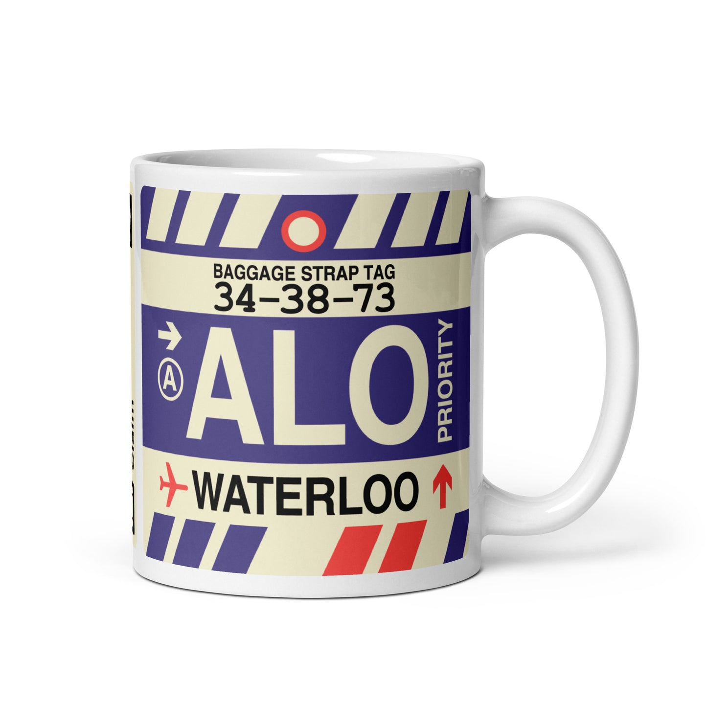 ALO Waterloo Coffee Mug • Jet Age Baggage Tag Design • YHM Designs - Image 01