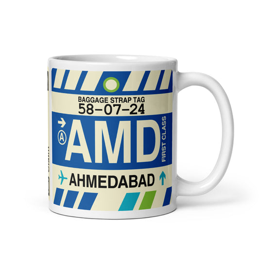 AMD Ahmedabad Coffee Mug • Jet Age Baggage Tag Design • YHM Designs - Image 01