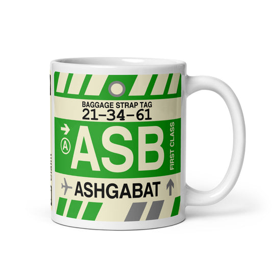 ASB Ashgabat Coffee Mug • Jet Age Baggage Tag Design • YHM Designs - Image 01