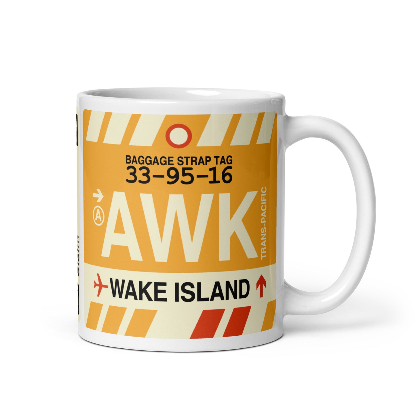 AWK Wake Island Coffee Mug • Jet Age Baggage Tag Design • YHM Designs - Image 01
