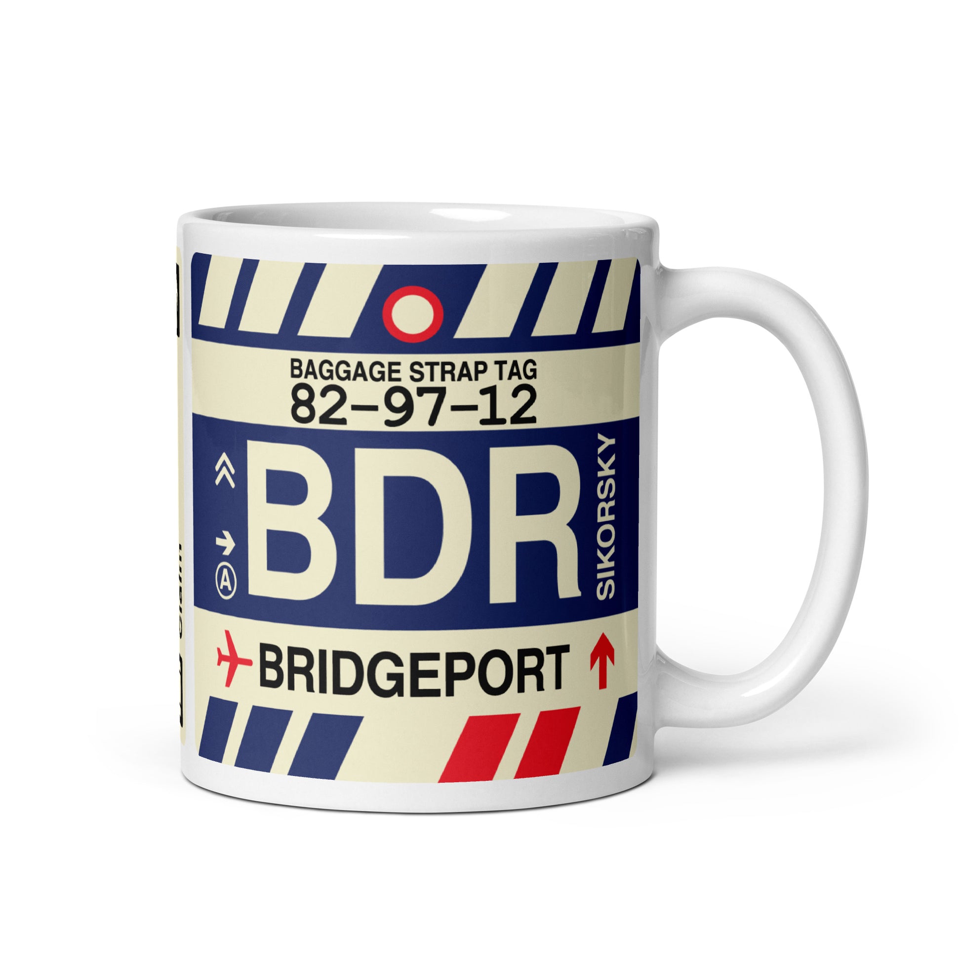 BDR Bridgeport Coffee Mug • Jet Age Baggage Tag Design • YHM Designs - Image 01