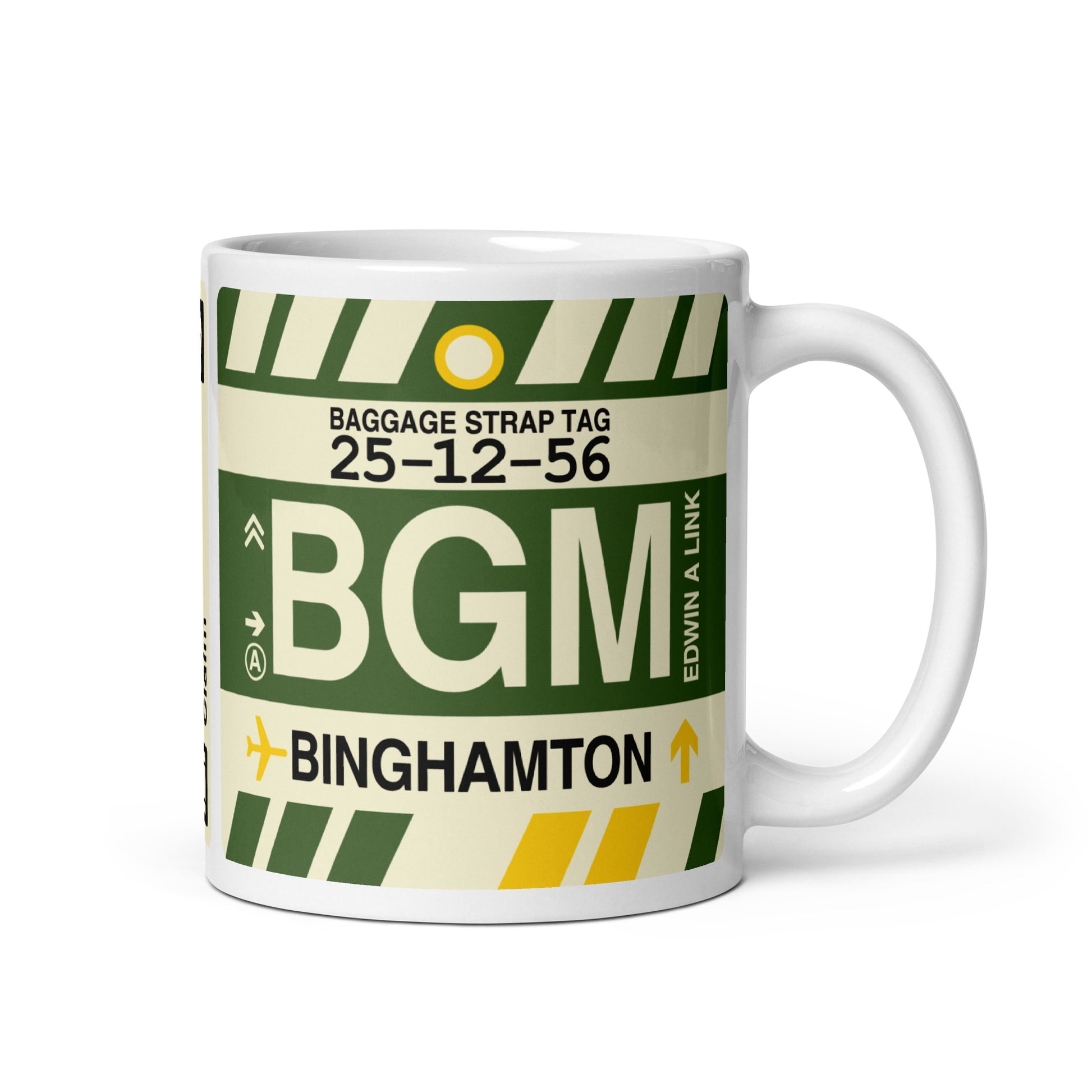 BGM Binghamton Coffee Mug • Jet Age Baggage Tag Design • YHM Designs - Image 01